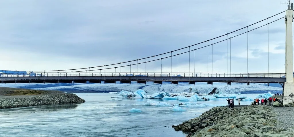 Icebergs beneath the bridge at Jökulsárlón Glacier Lagoon