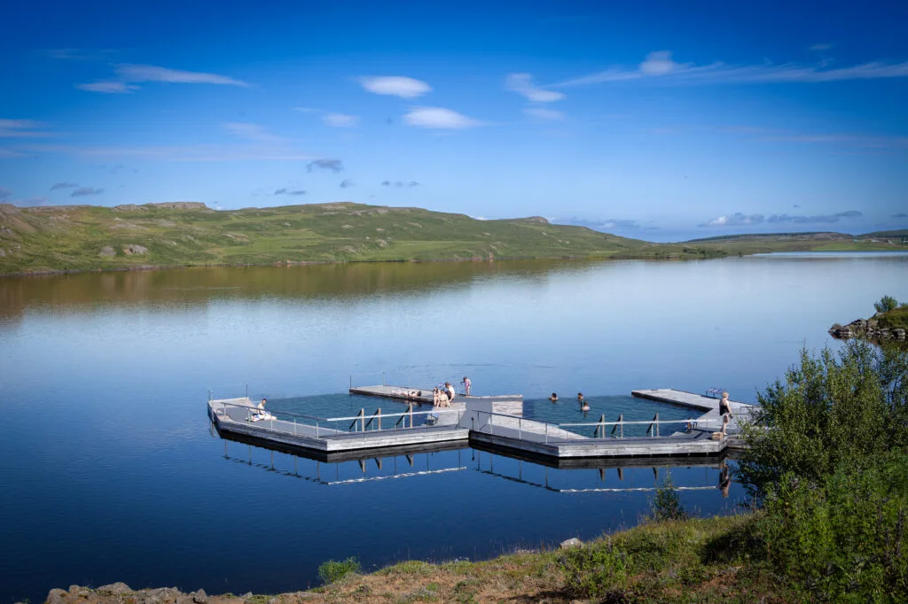 The floating pools of Vök Baths on Lake Urriðavatn